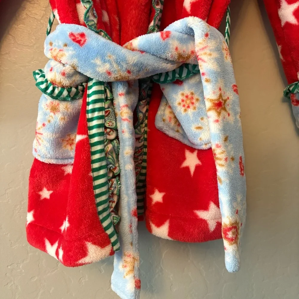 Matilda Jane evening in christmas red star holiday girls hooded robe size 4-6